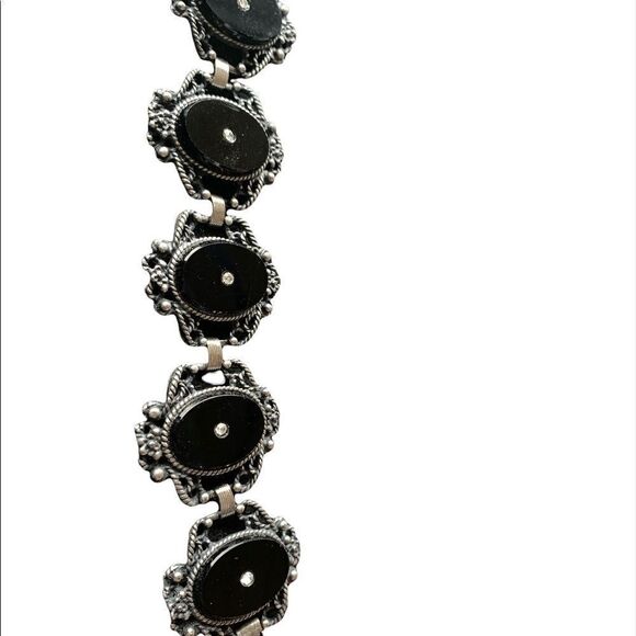 Vintage Banana Bob black glass cameo style ox silver bracelet 7.5” L - Picture 6 of 11
